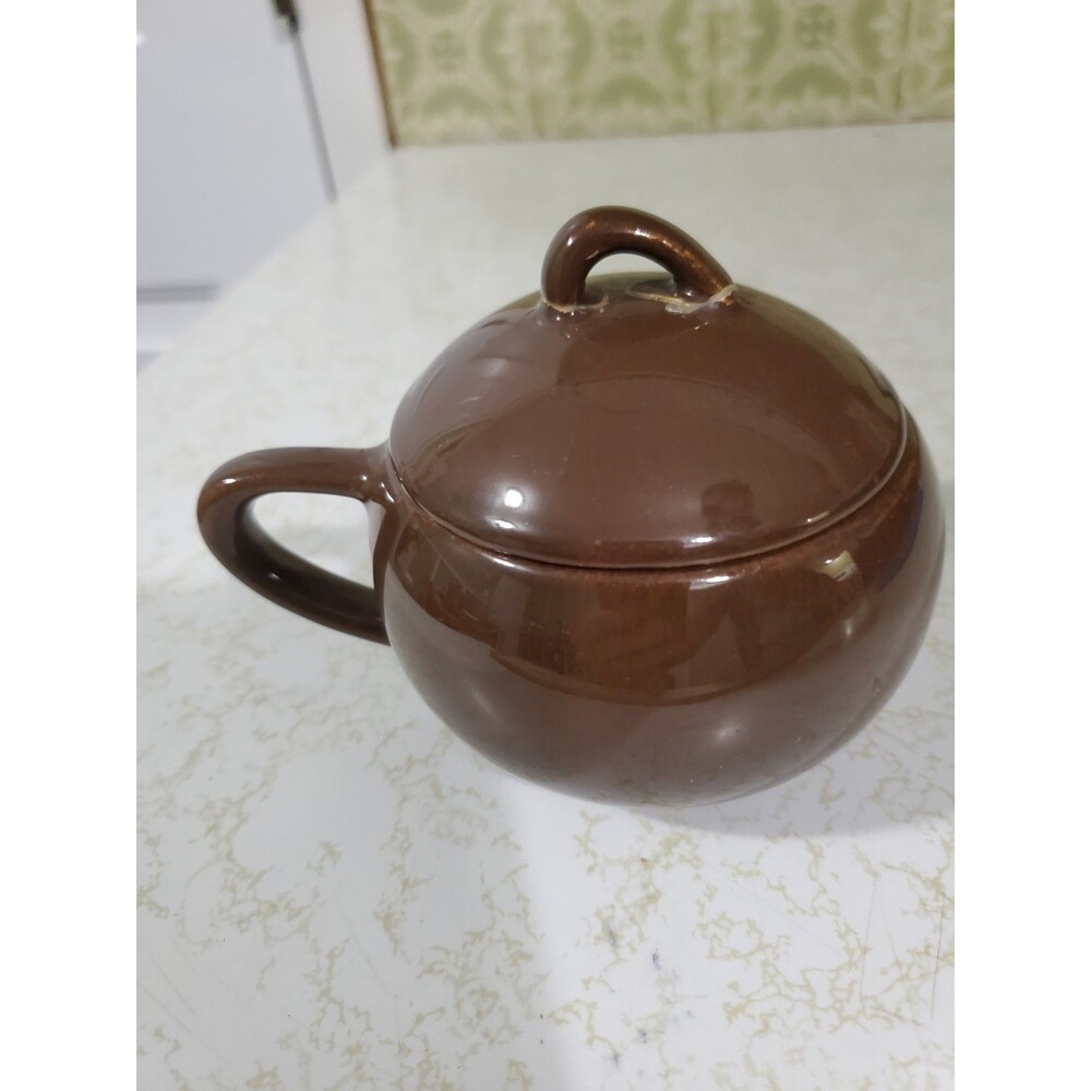 Vintage Pottery Bean Pot/Soup Crock With Lid Brown Glazed 3.5" Tall